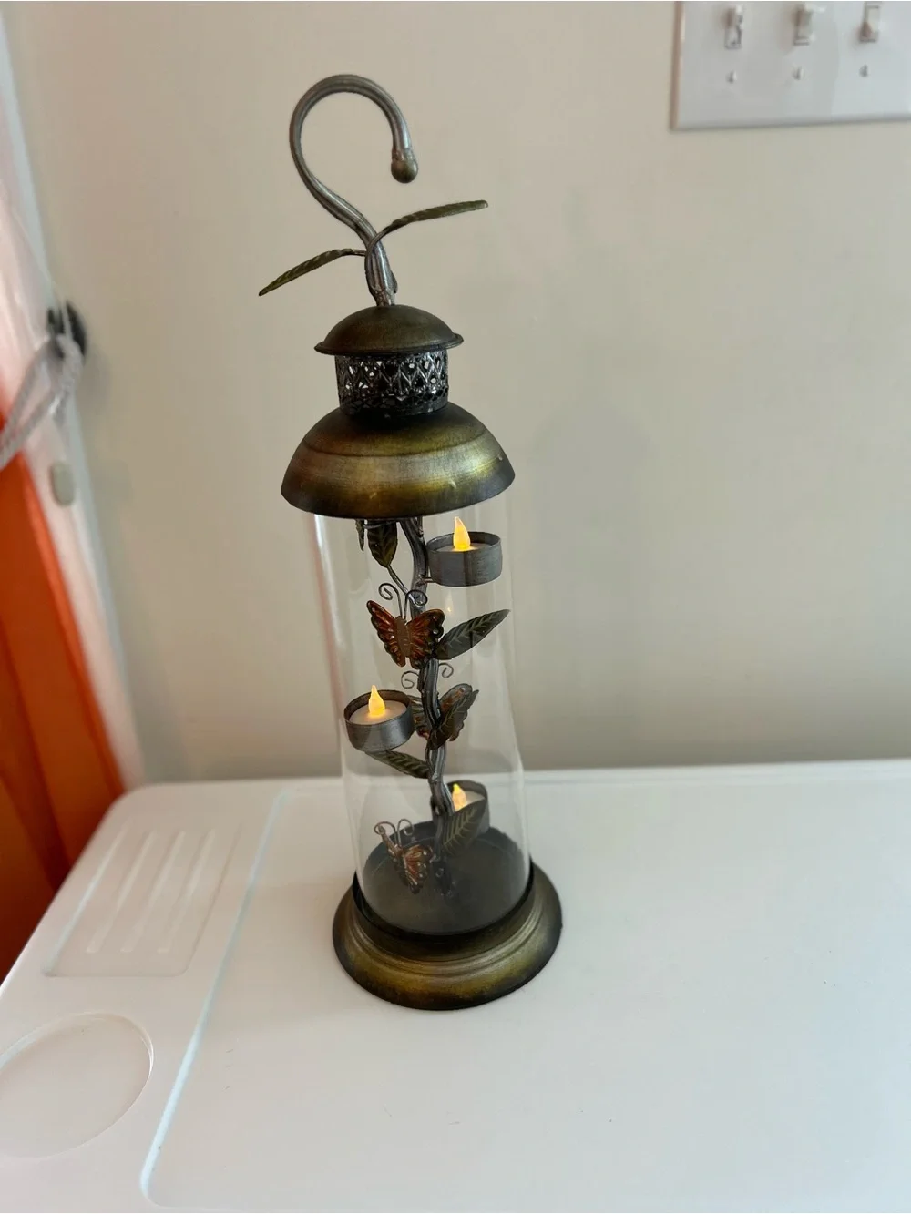 Butterfly Leaf Tealight Holder CandleWith Glass Hurricane - Bronze Finish